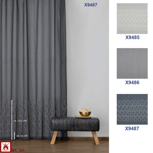 X9485-X9487/ Schwer entflammbare Gardine - Schwer entflammbarer Store